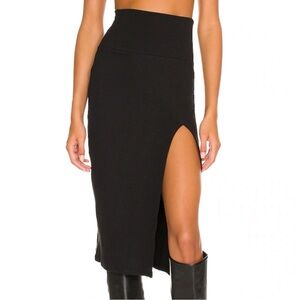 Lovers + Friends Liv Ribbed Midi Skirt Black High Waist Slit Size Small NWT